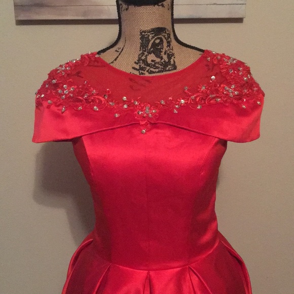 Red Satin Ball Gown - Picture 4 of 6